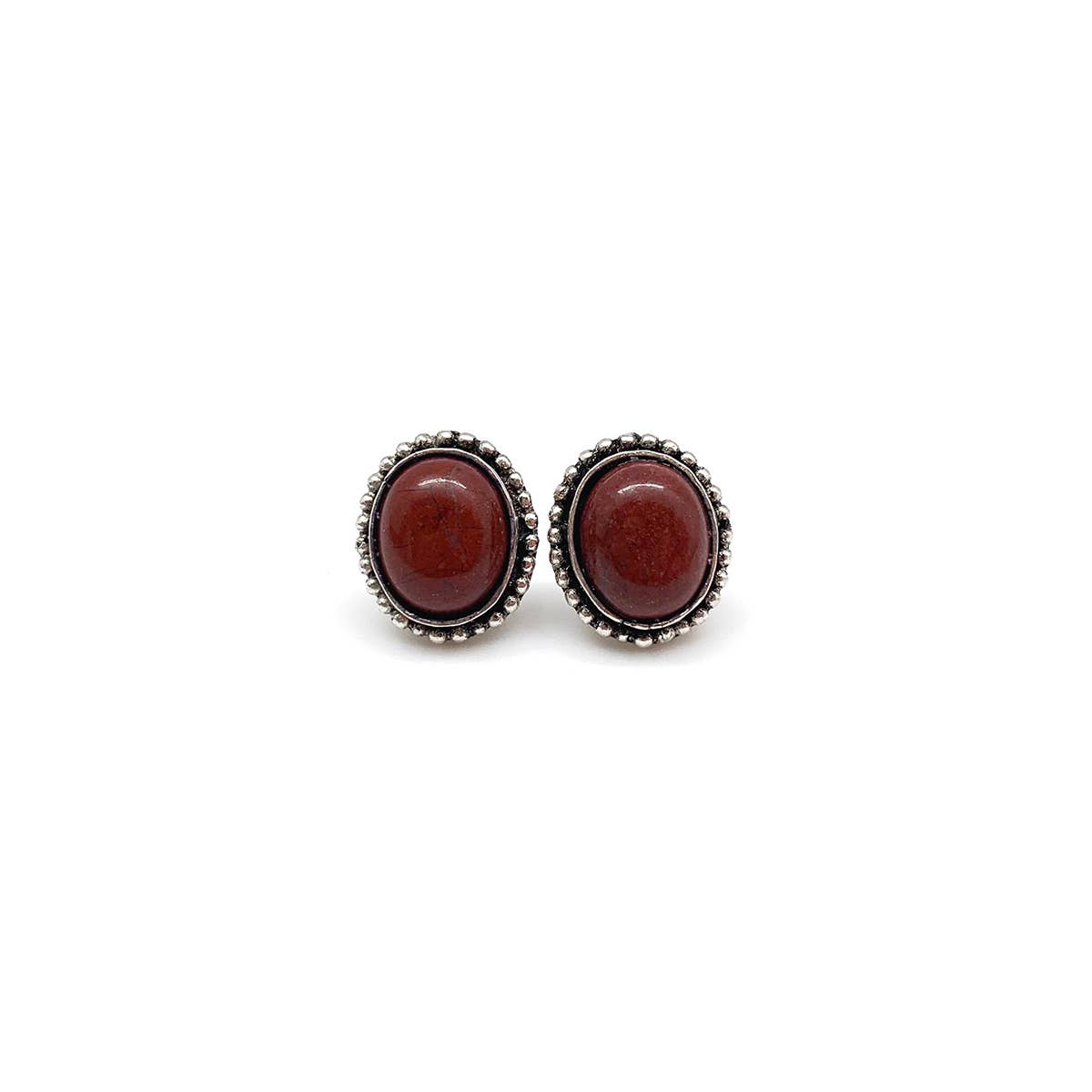 Handcrafted Semiprecious Stone Post Earrings - Red Jasper