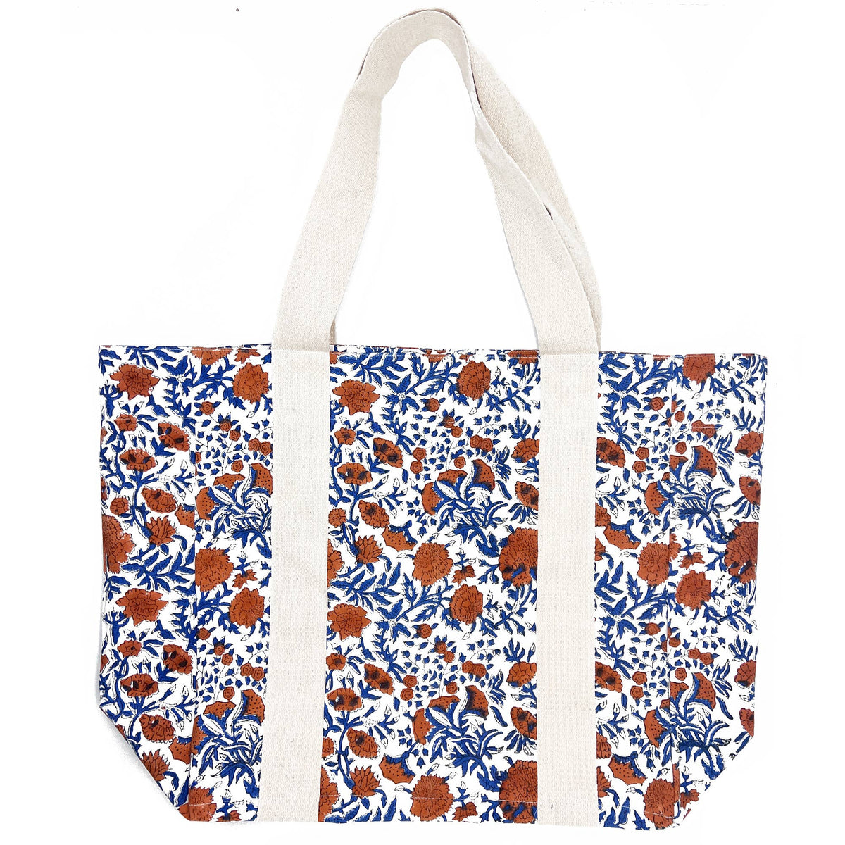 Handcrafted Canvas Bag with Block-Printed Marigold Wonders