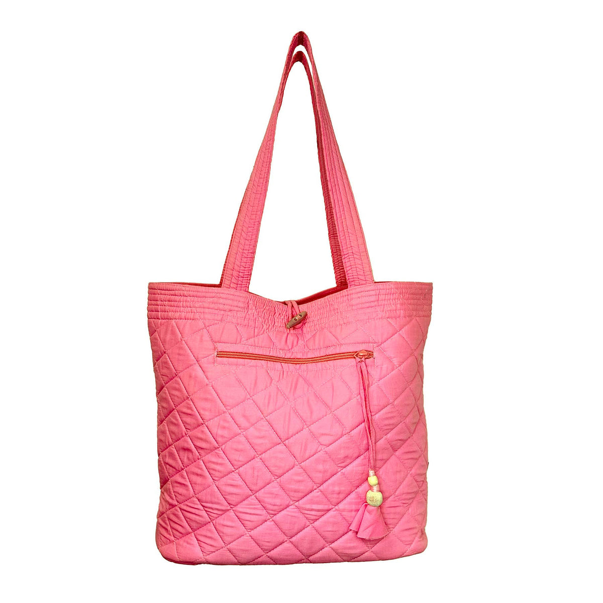 Aviva Collection - Quilted Solid Cotton Shopper Tote - Pink