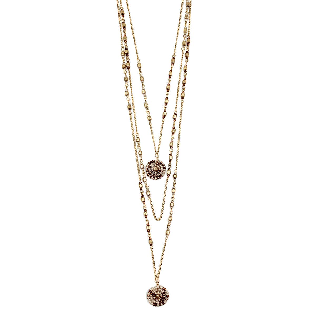 Sachi Coffee & Cream Collection Necklace - Gold Bead & Discs