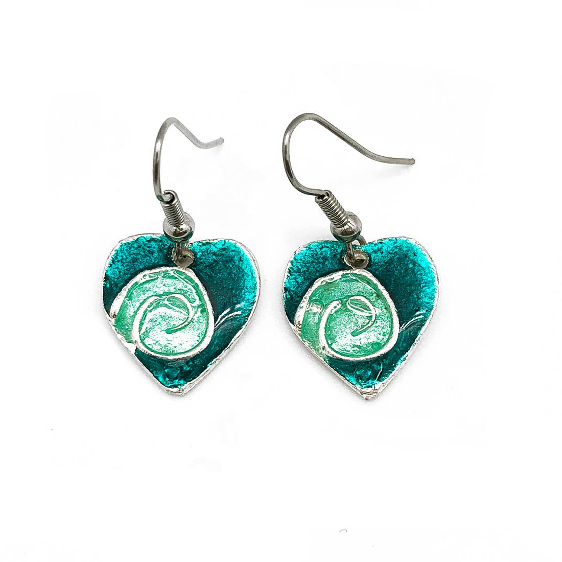 Pewter Earrings with Color Enamel - Teal/Aqua Heart