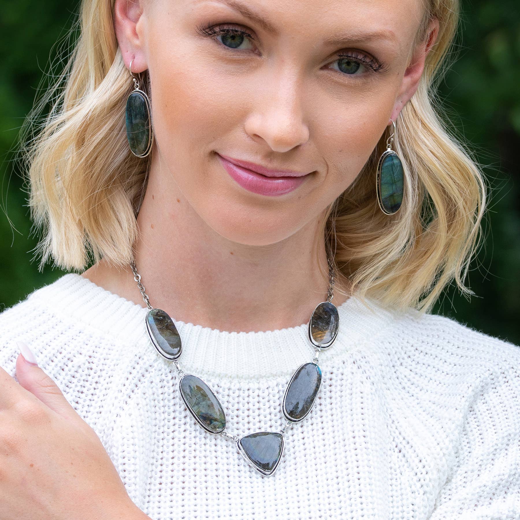Handcrafted Semiprecious Stone Bib Necklace - Labradorite
