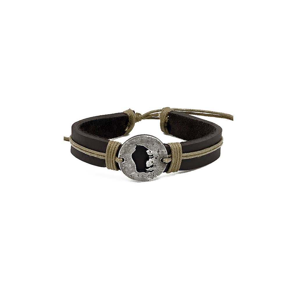 Pull Tie Leather Bracelet - Bison