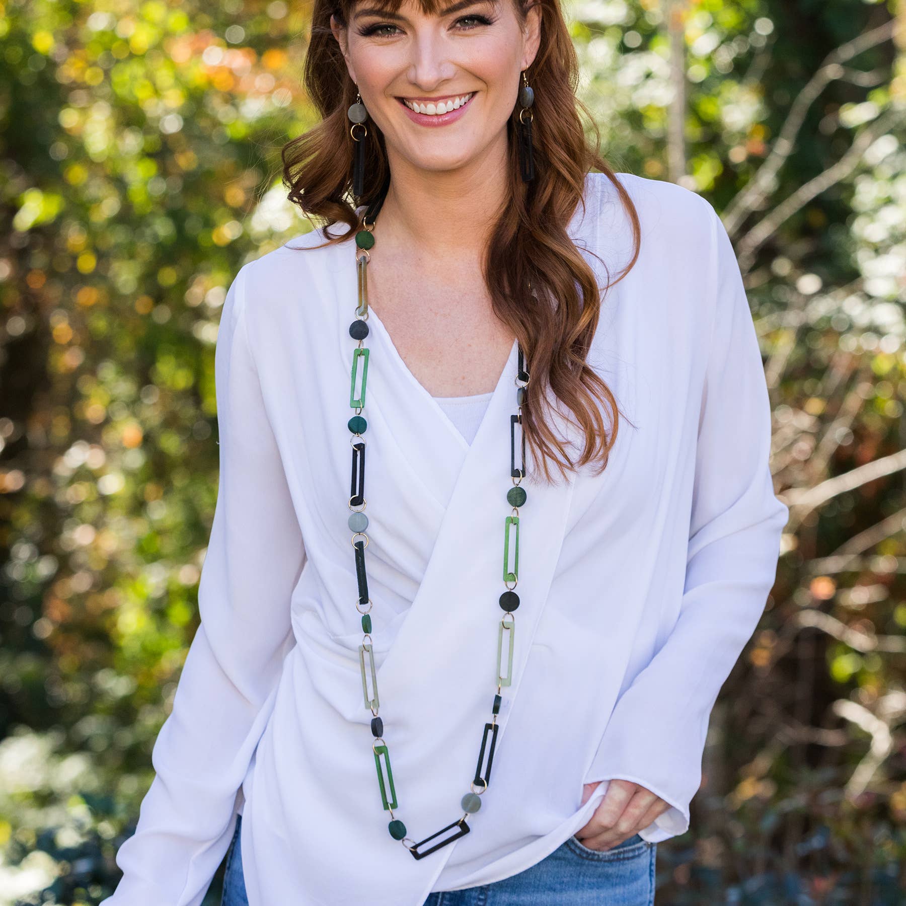 Omala Misty Greens Collection Necklace - Rectangles & Dots