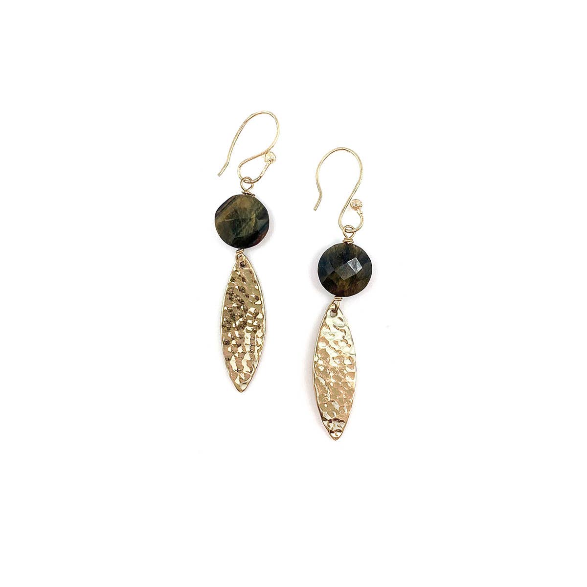 Akriti Gold and Medium Faceted Black TigerEye Earrings