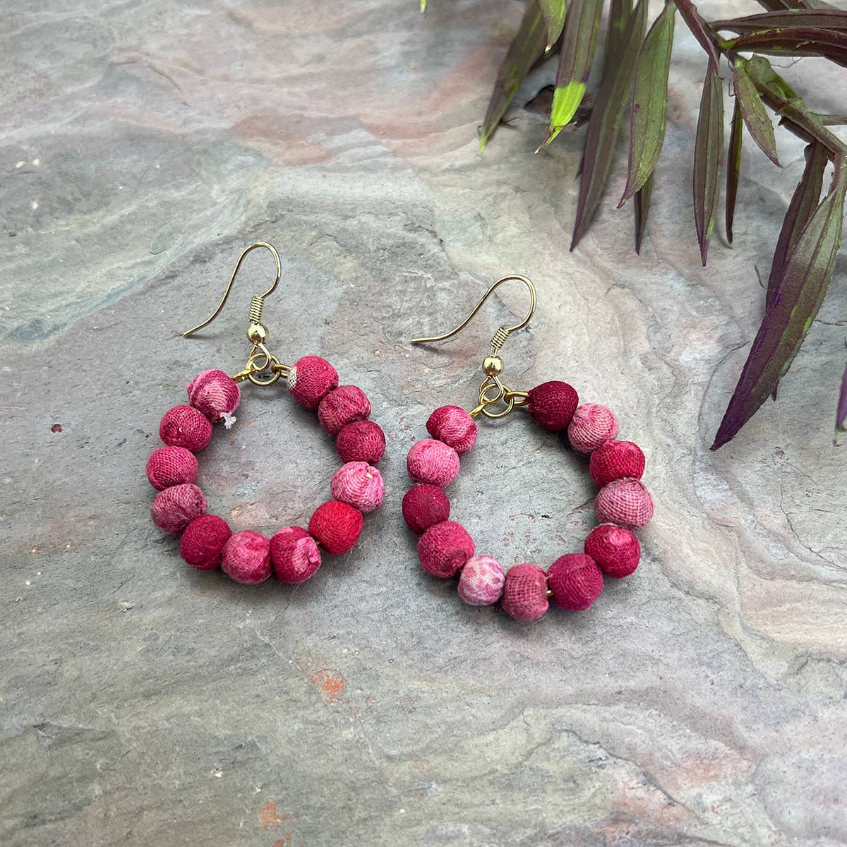 Aasha Blush Small Hoop Kantha Handcrafted Earrings
