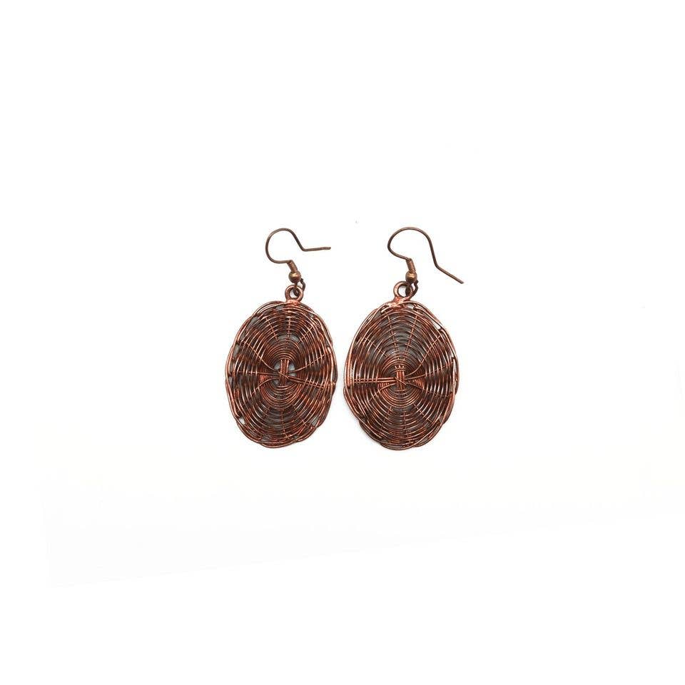 Basketweave Antique Copper Woven Oval Earrings