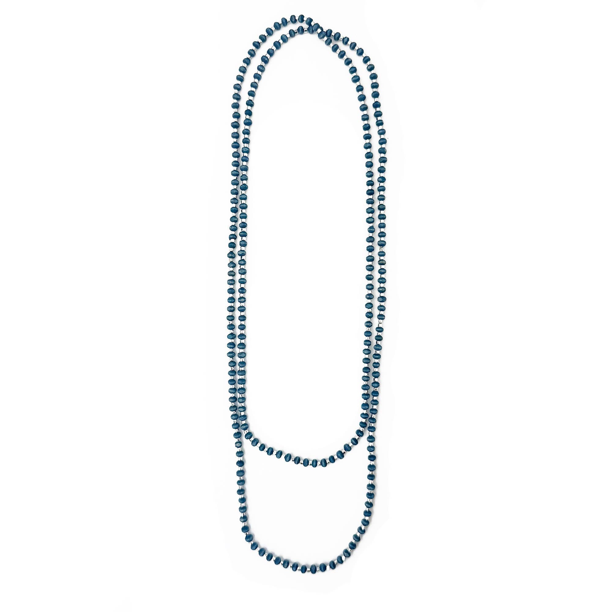 Sachi Long Wood Bead Necklace - Blue