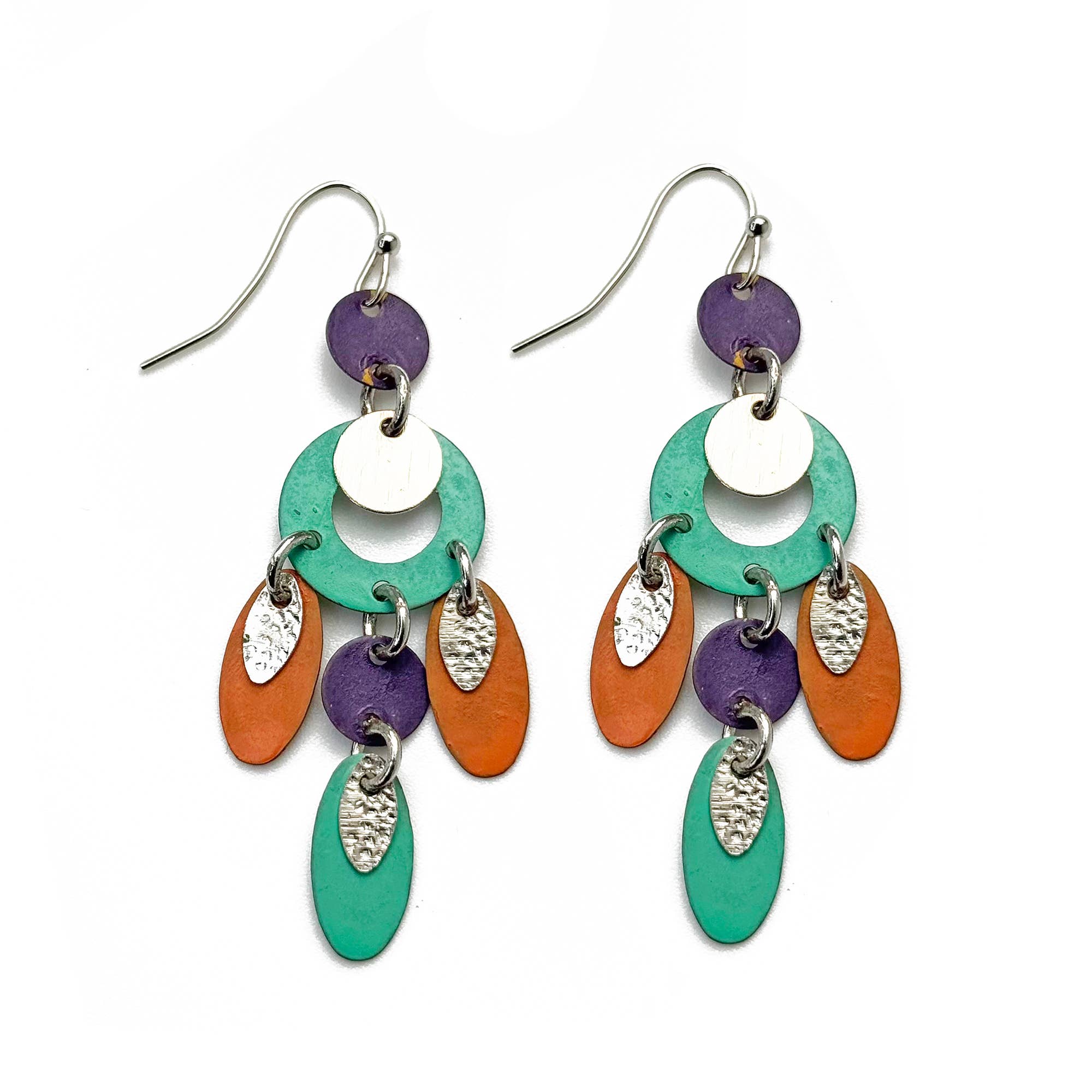 Handcrafted Multicolor Patina Circle Dangle Earrings