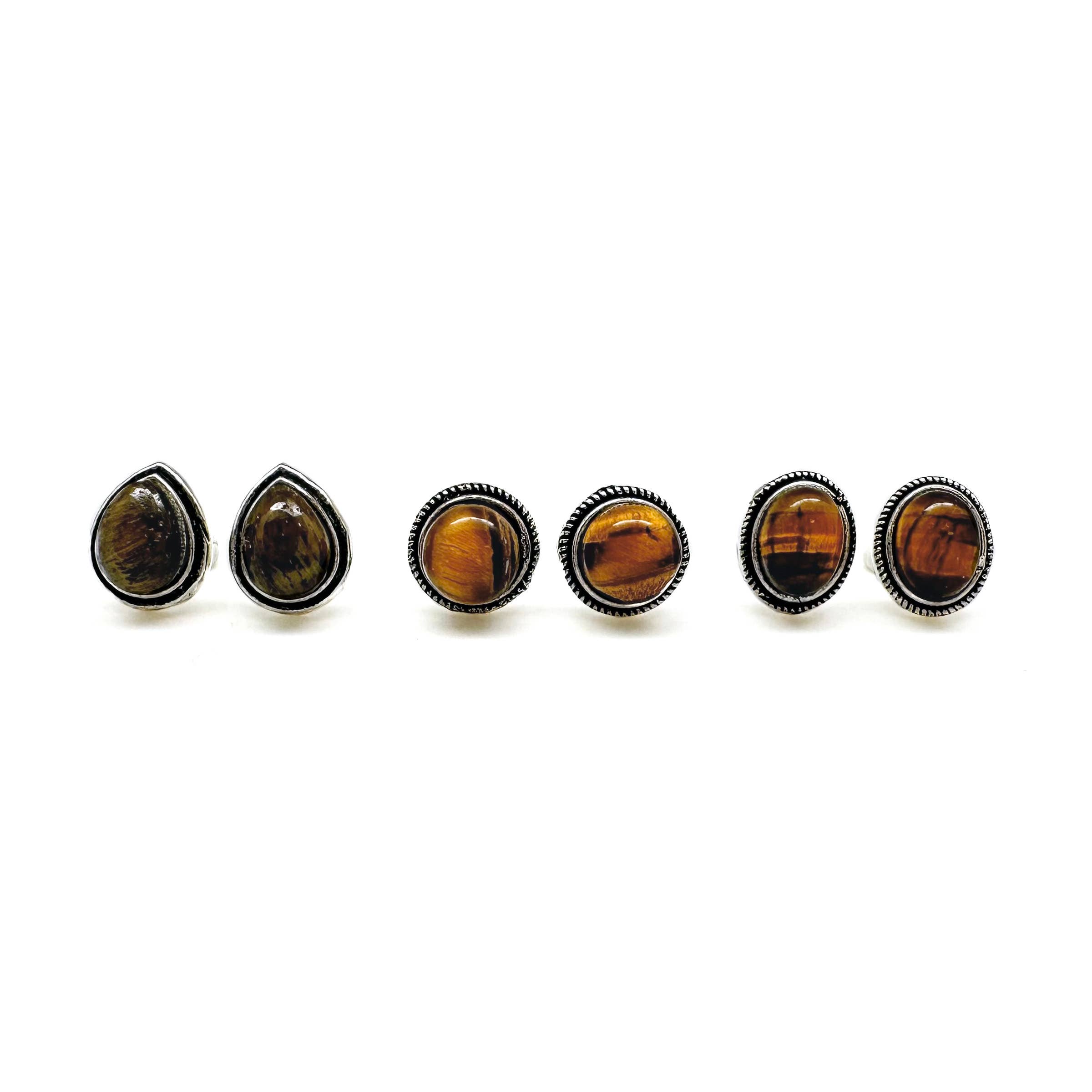 Handcrafted Kashi Semiprecious Stone Post Earrings -Tigereye