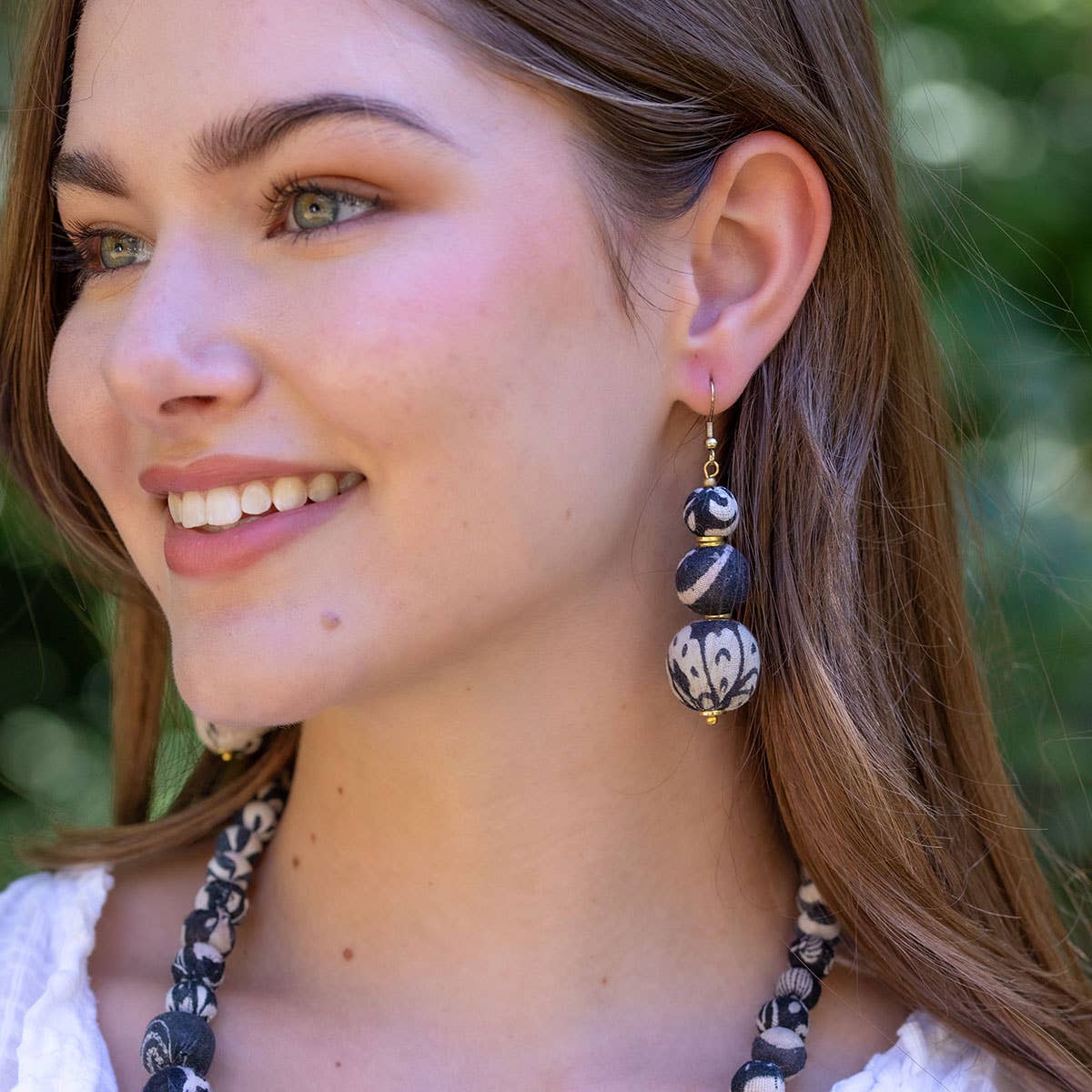 Asha Trio Monochrome Big Beaded Kantha Handcrafted Earrings