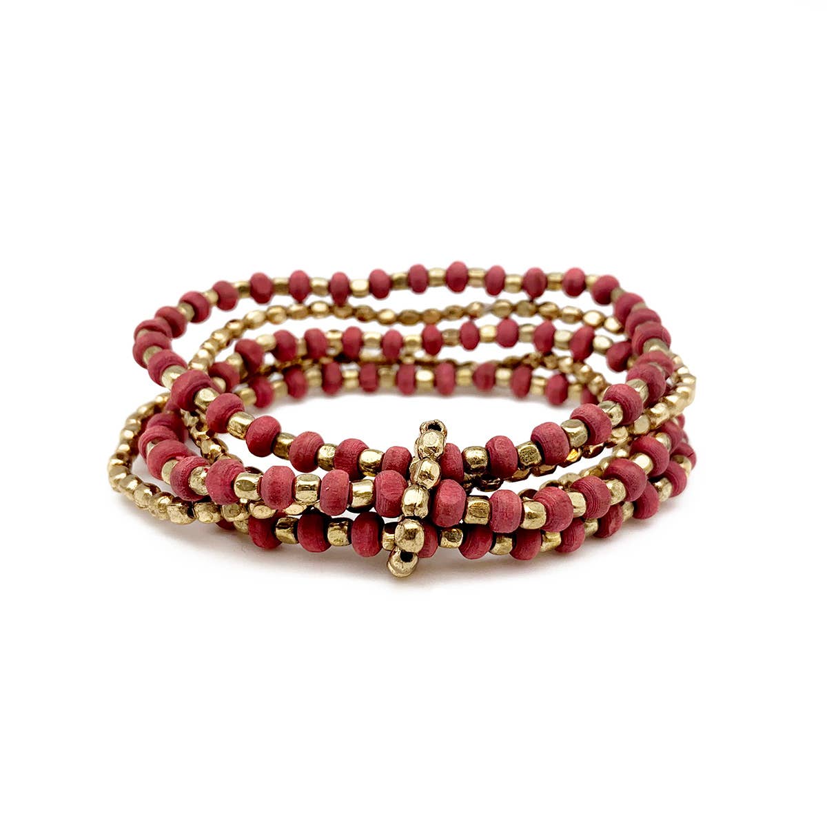 Sachi Mulberry Mix Bracelet - Multi-Strand Stretch Dark Pink