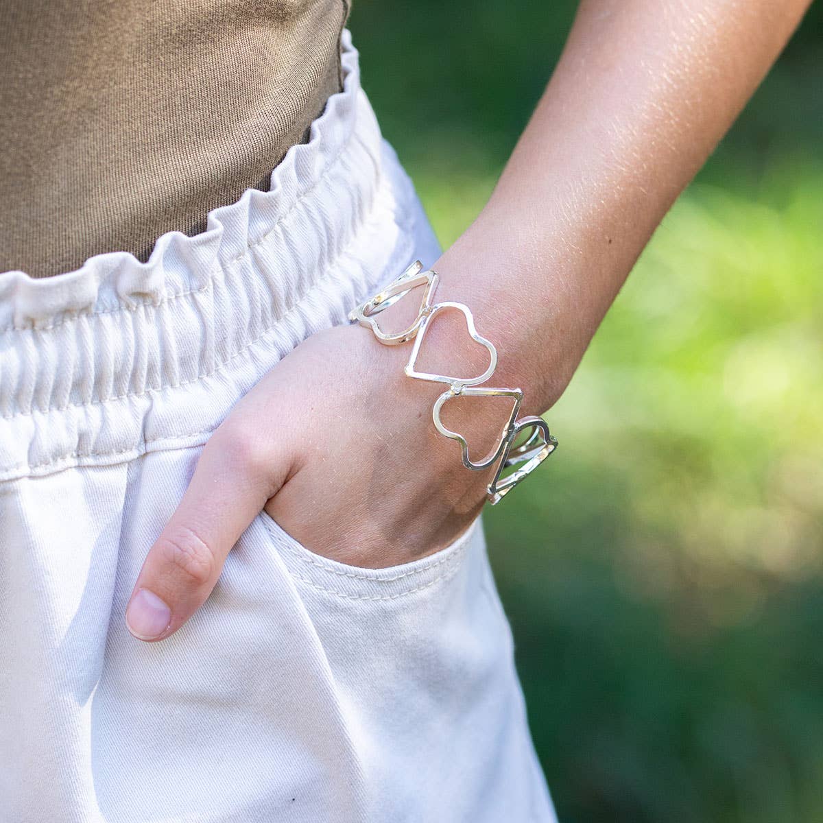 Handcrafted   Heart Link Silver Cuff Bracelet