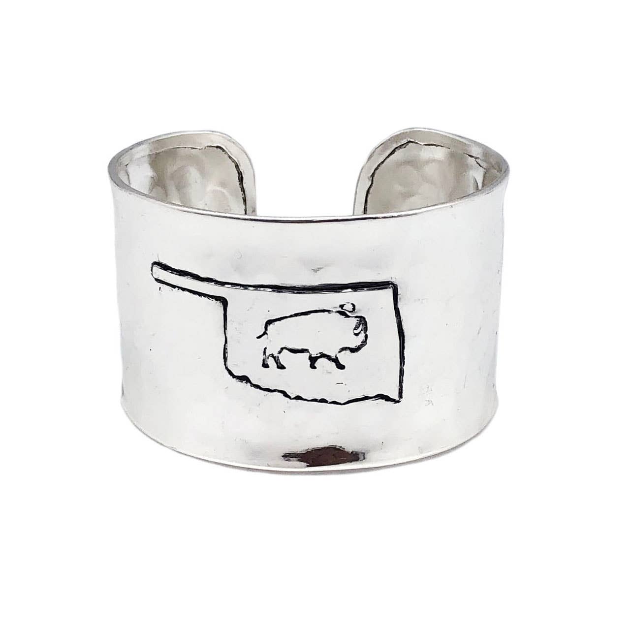 Silver Adjustable Cuff Bracelet - Oklahoma with Bison