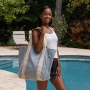 Block Printed Canvas Tote - Black Zigzag