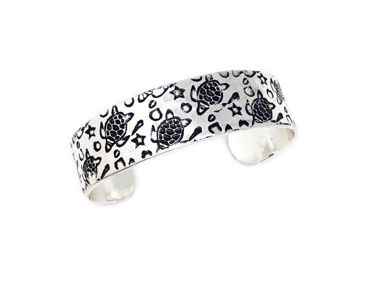 Turtle Silver Engraved Cuff Bracelet