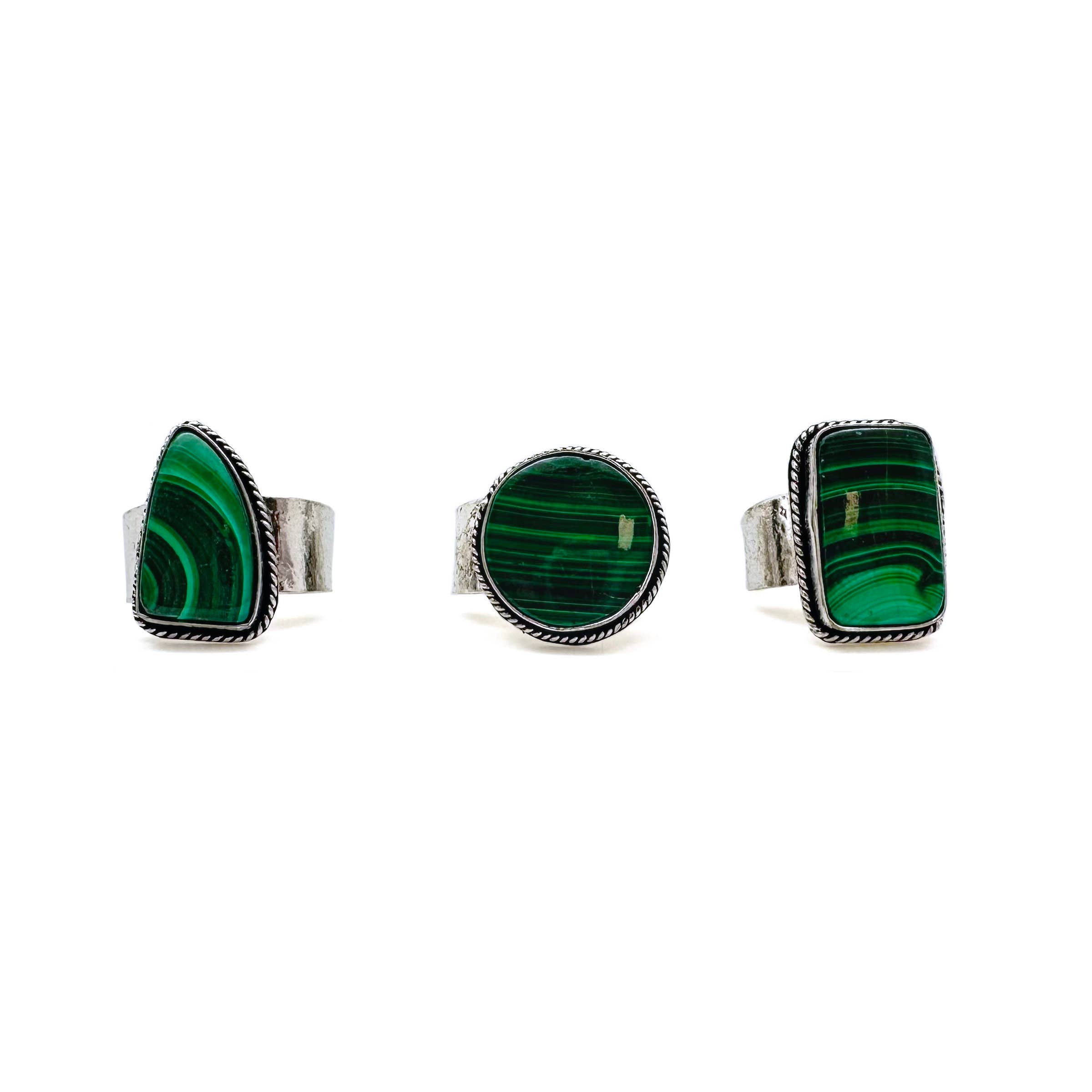 Handcrafted Kashi Semiprecious Stone Ring - Malachite