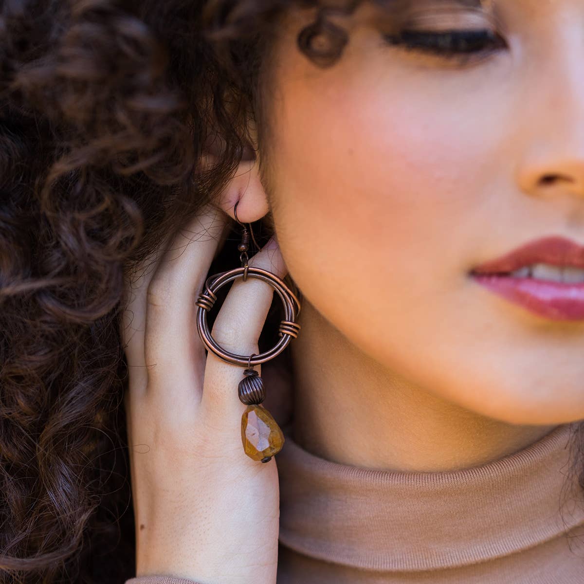 Banjara Antiqued Ring Earrings with Camel Jasper Stone