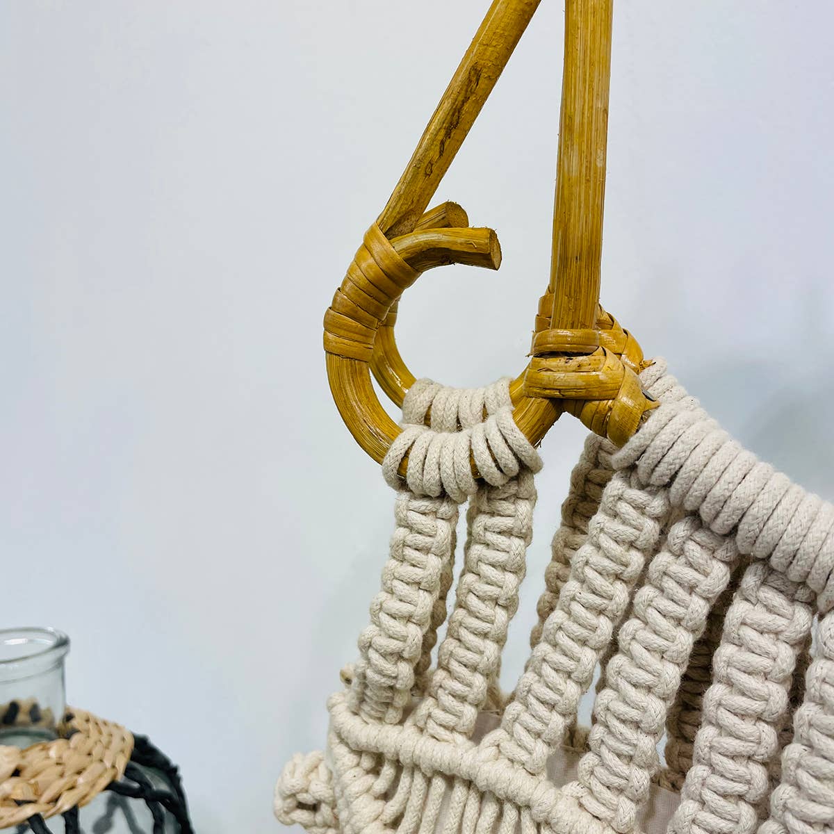 Jolene Bag - Macrame Bag with Cane Handles - Off White