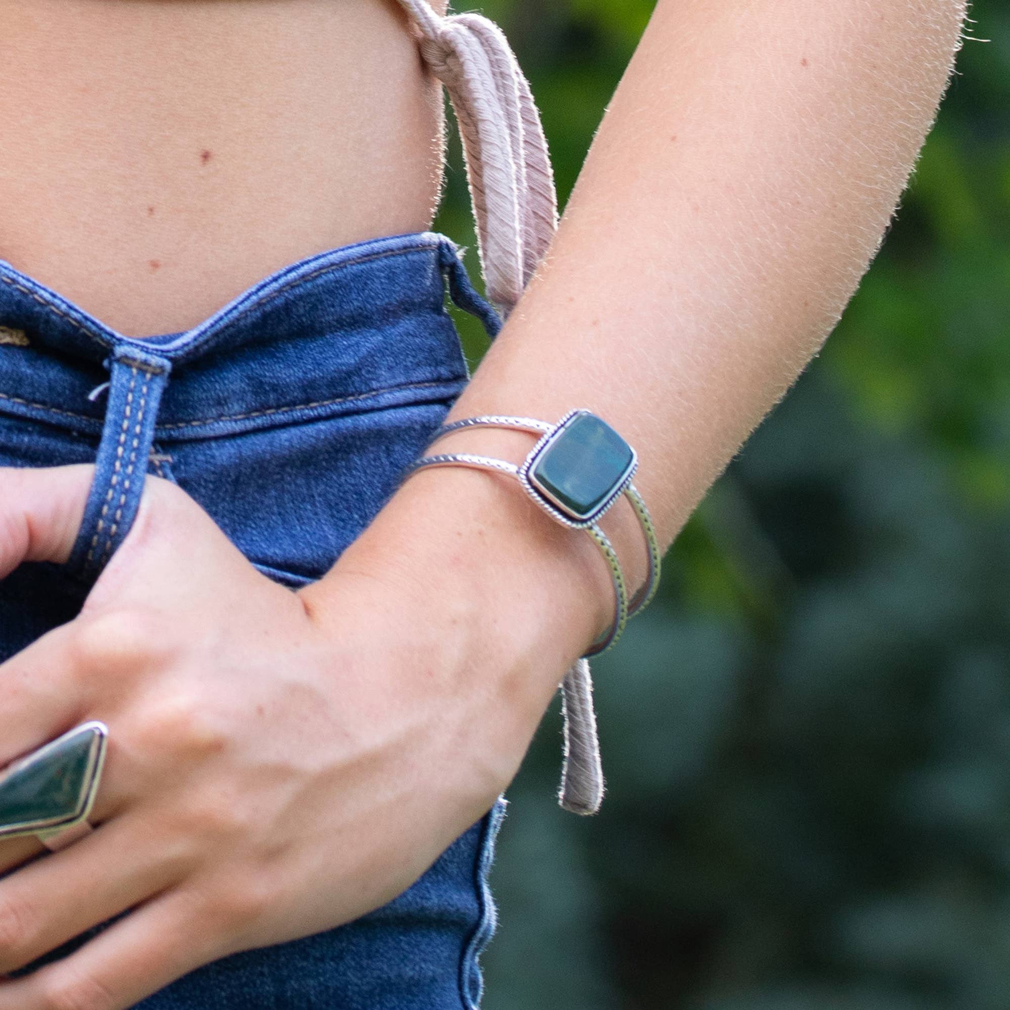 Handcrafted Kashi Semiprecious Stone Cuff - Blood Stone