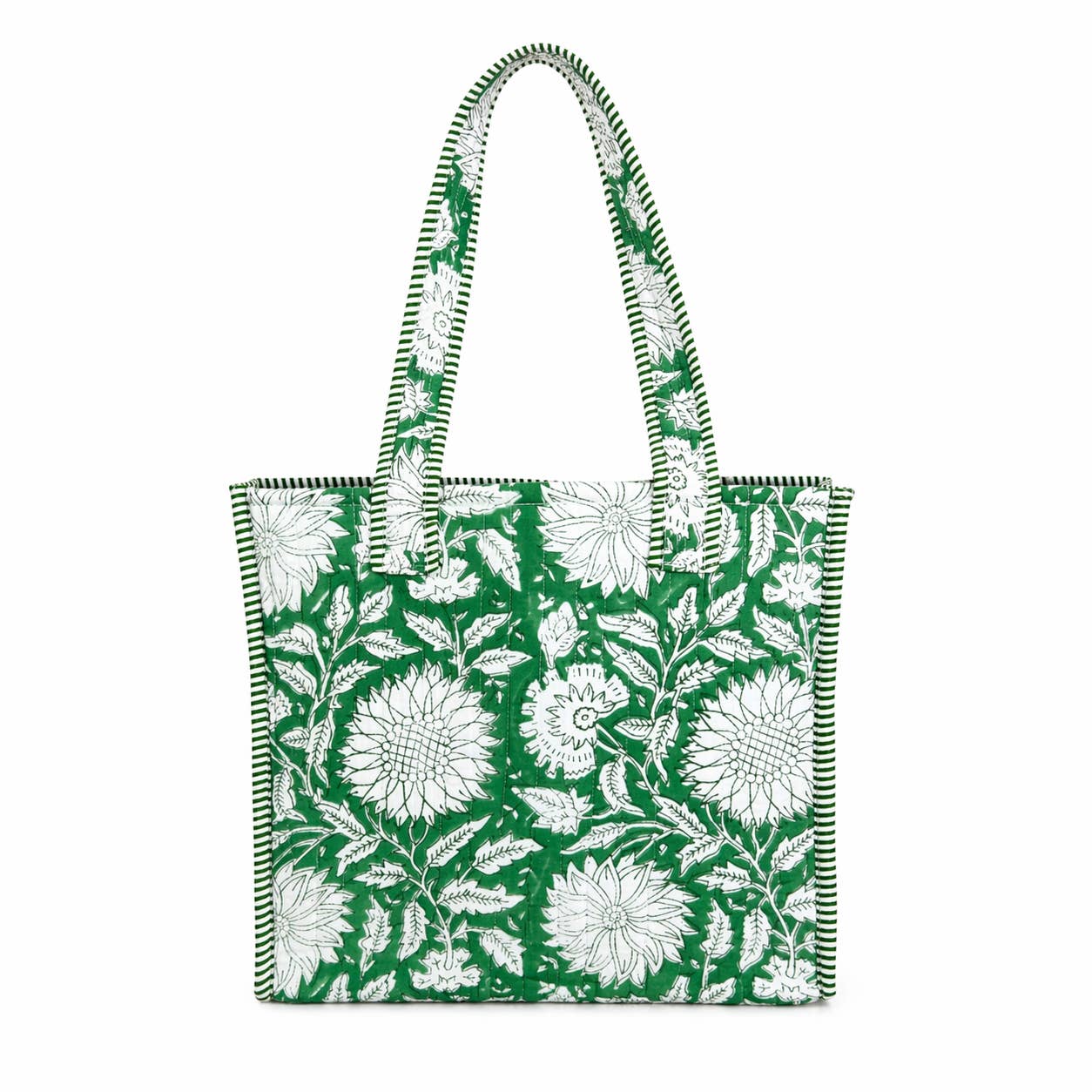 Teal Dan Block-Printed Quilted Mini Tote