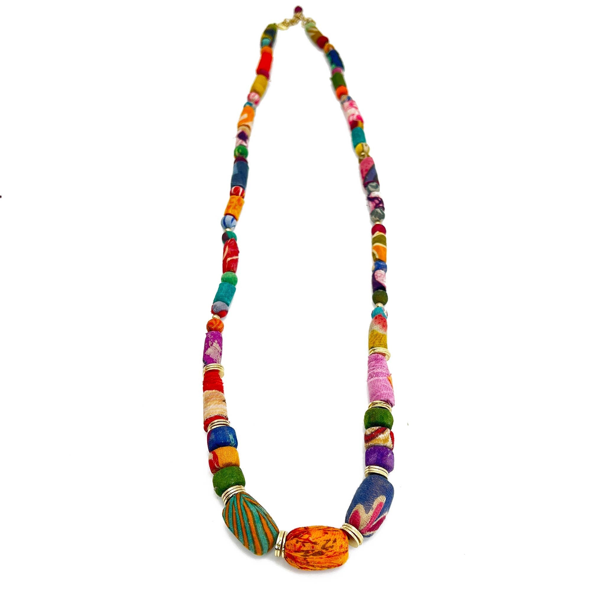 Aasha Oval Beaded Kantha Handcrafted Necklace
