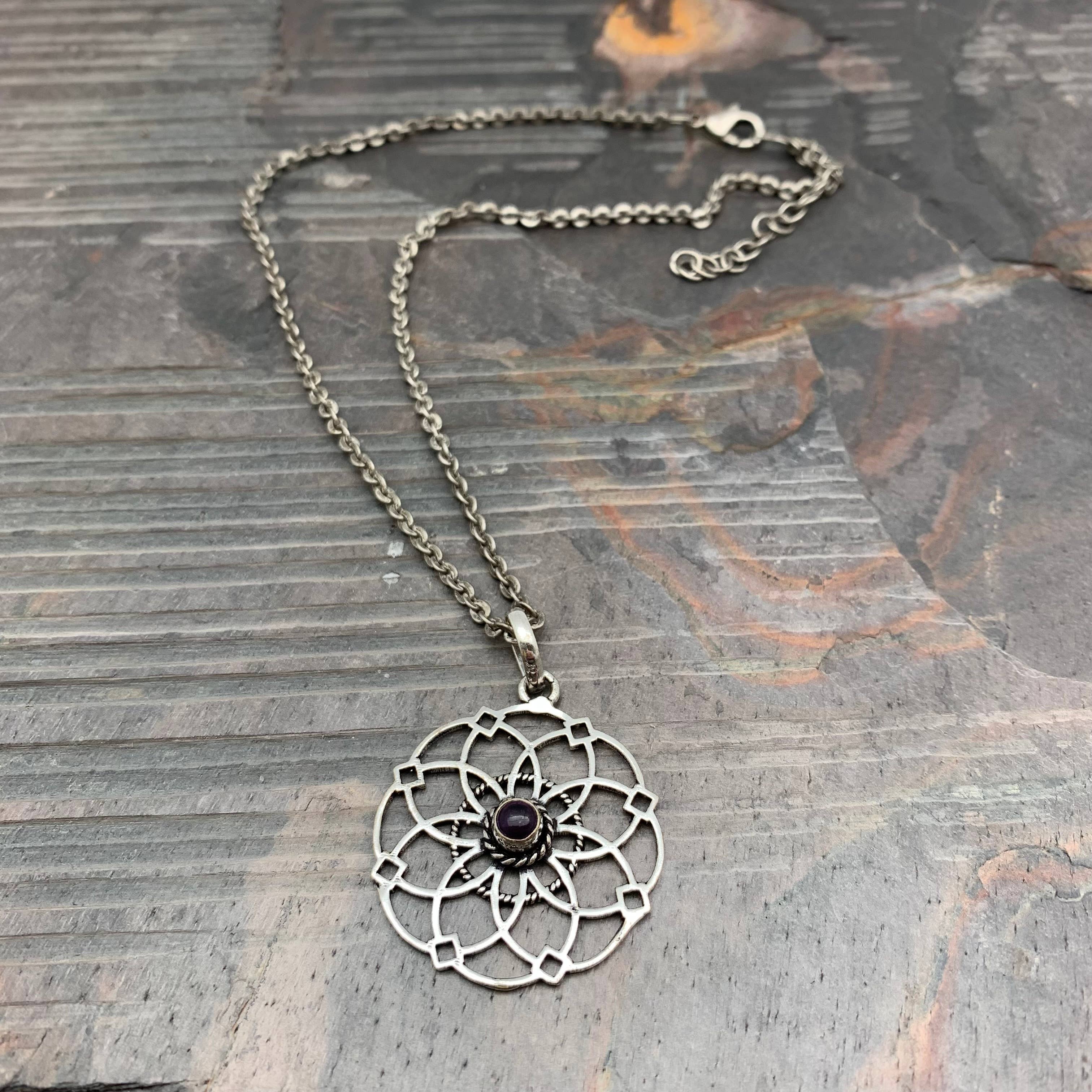 Tanvi Collection Necklace - Silver Petals with Amethyst