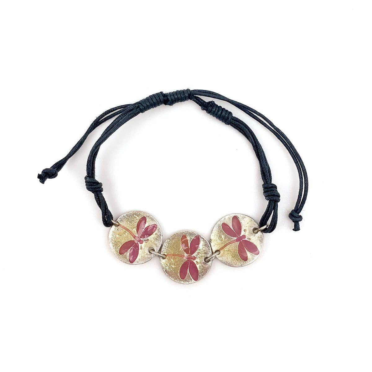 Pewter Bracelet w/ Color Enamel - Dragonfly in Squash/Lilac