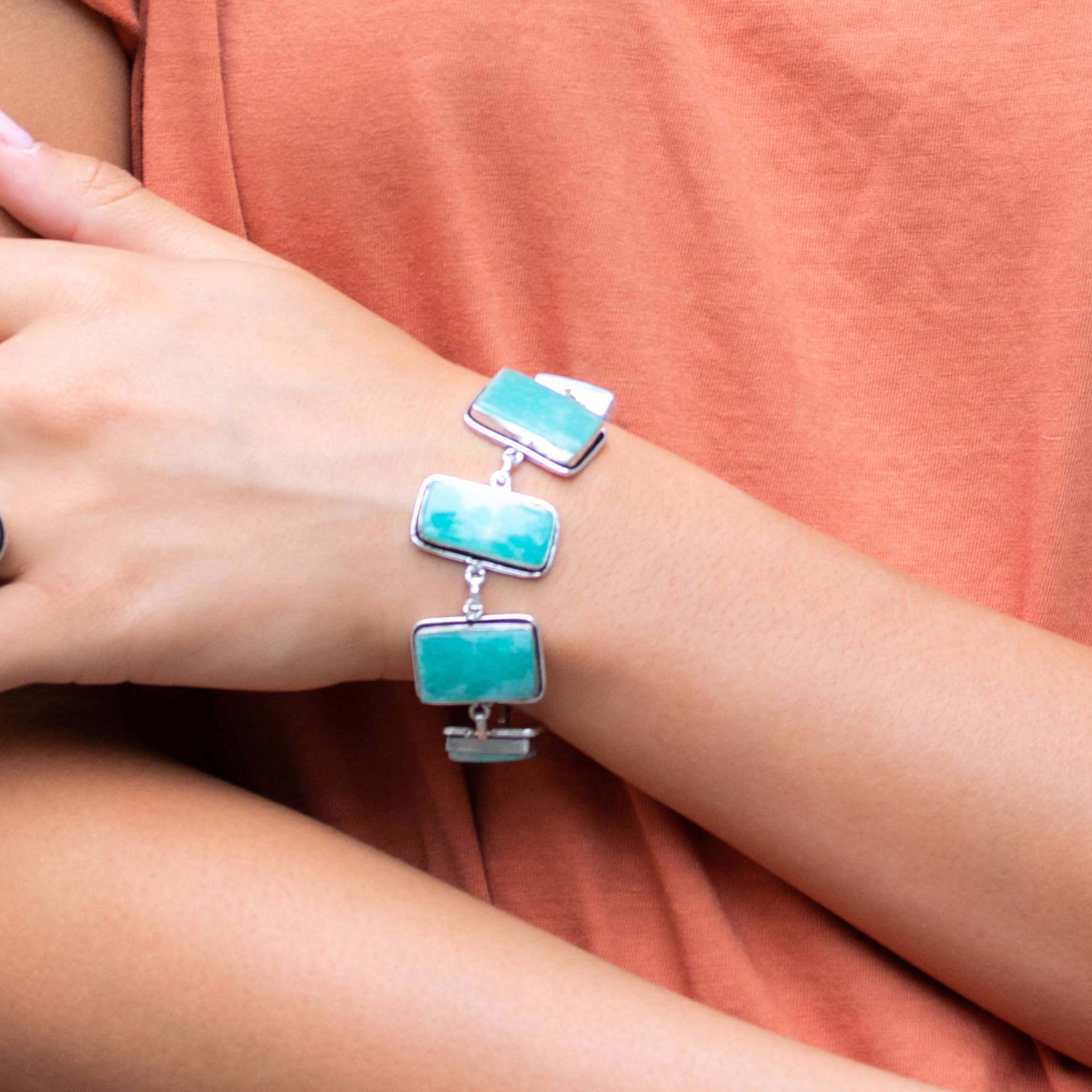 Handcrafted Semiprecious Stone Link Bracelet - Amazonite