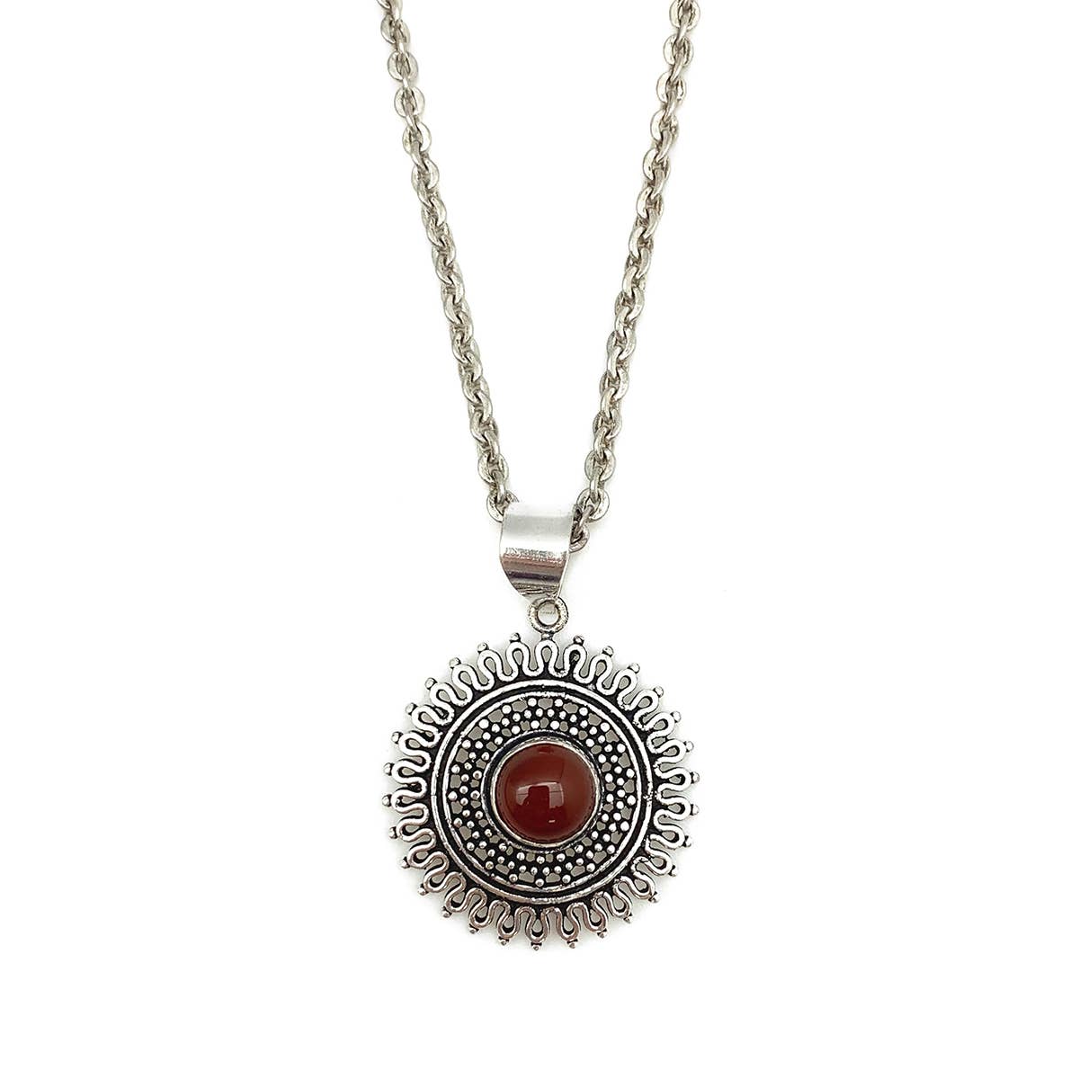 Tanvi Collection Necklace - Silver Circle with Garnet