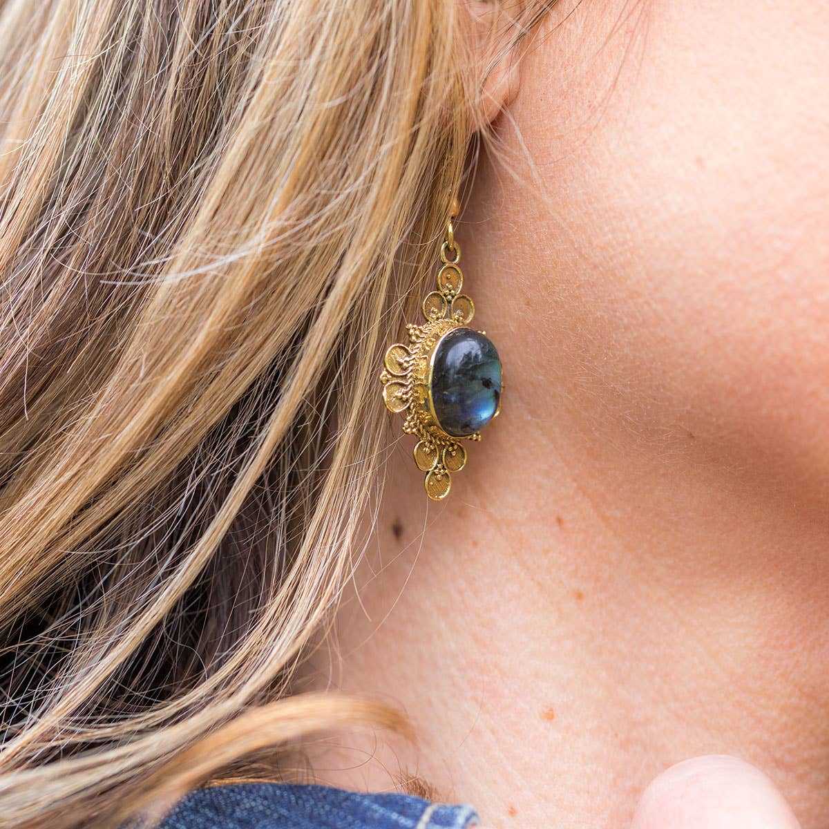 Tanvi Collection Earrings - Gold Diamond with Labradorite