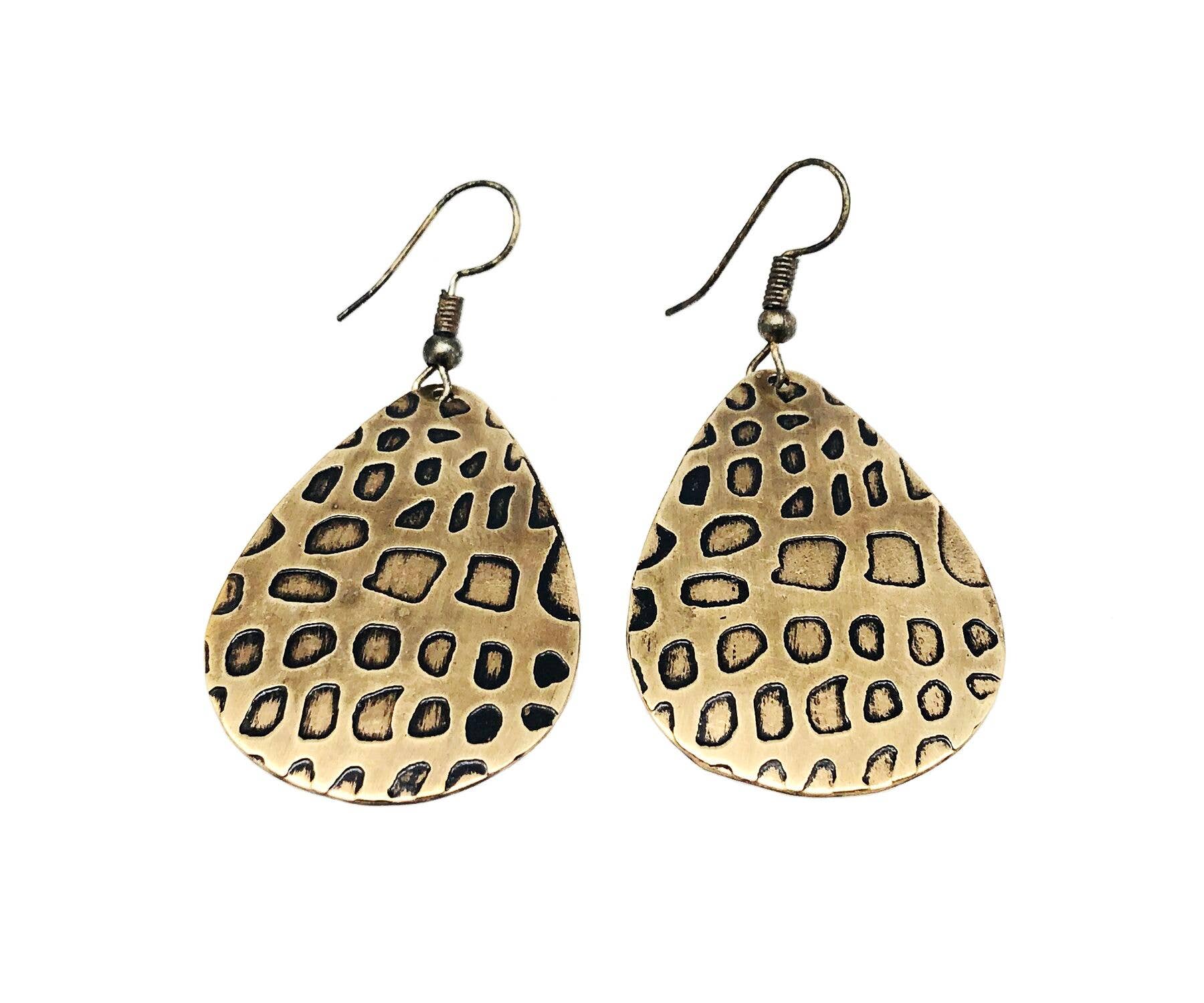 Crocodile Print Brass Engraved Earrings