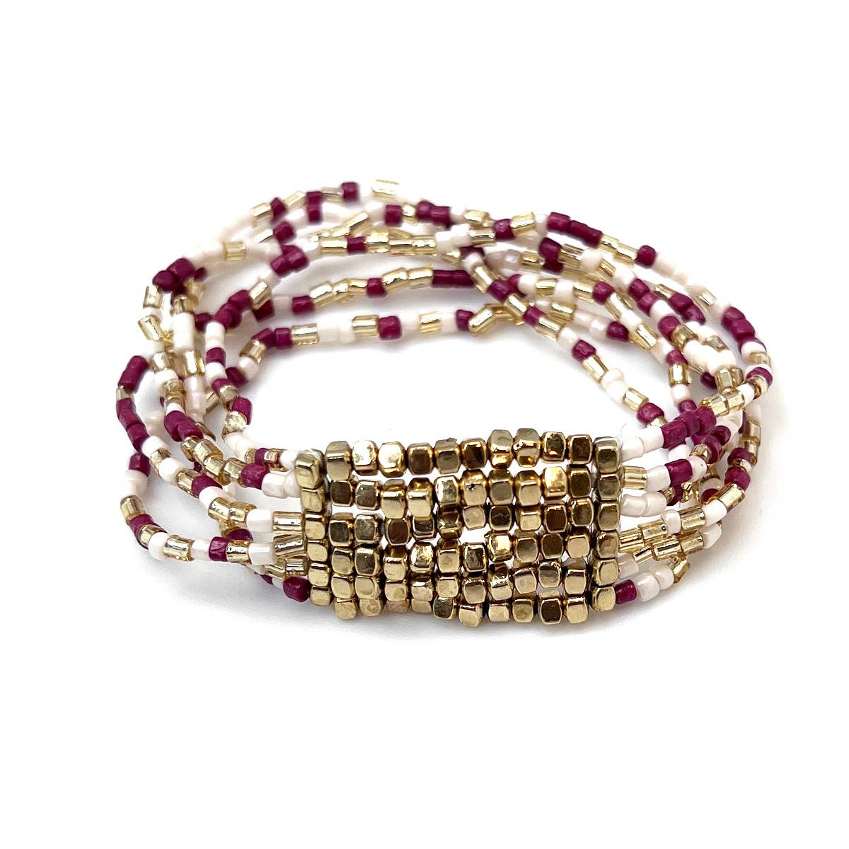 Seed Bead Stretch Statement Bracelets- Burgundy and White