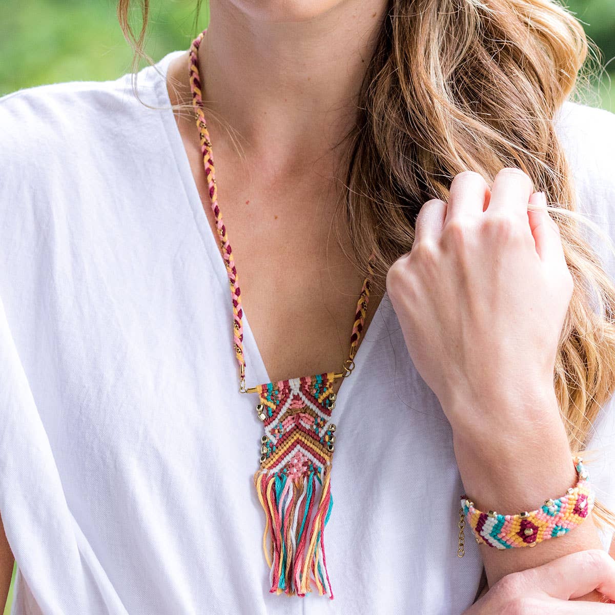 Sachi Warp & Weft Collection Necklace - Woven Fabric Fringe
