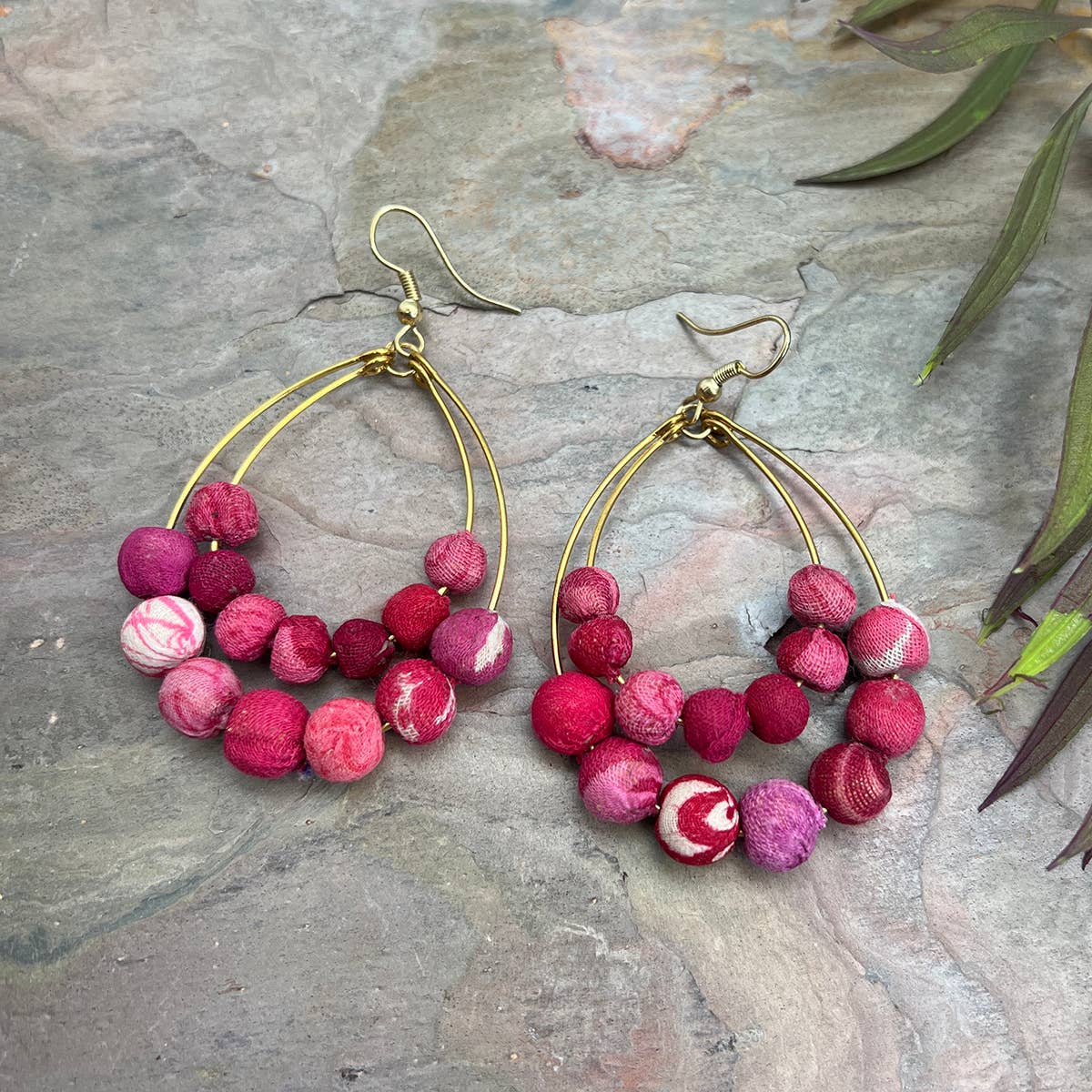 Aasha Blush Teardrop Kantha beaded Boho Handcrafted Earrings