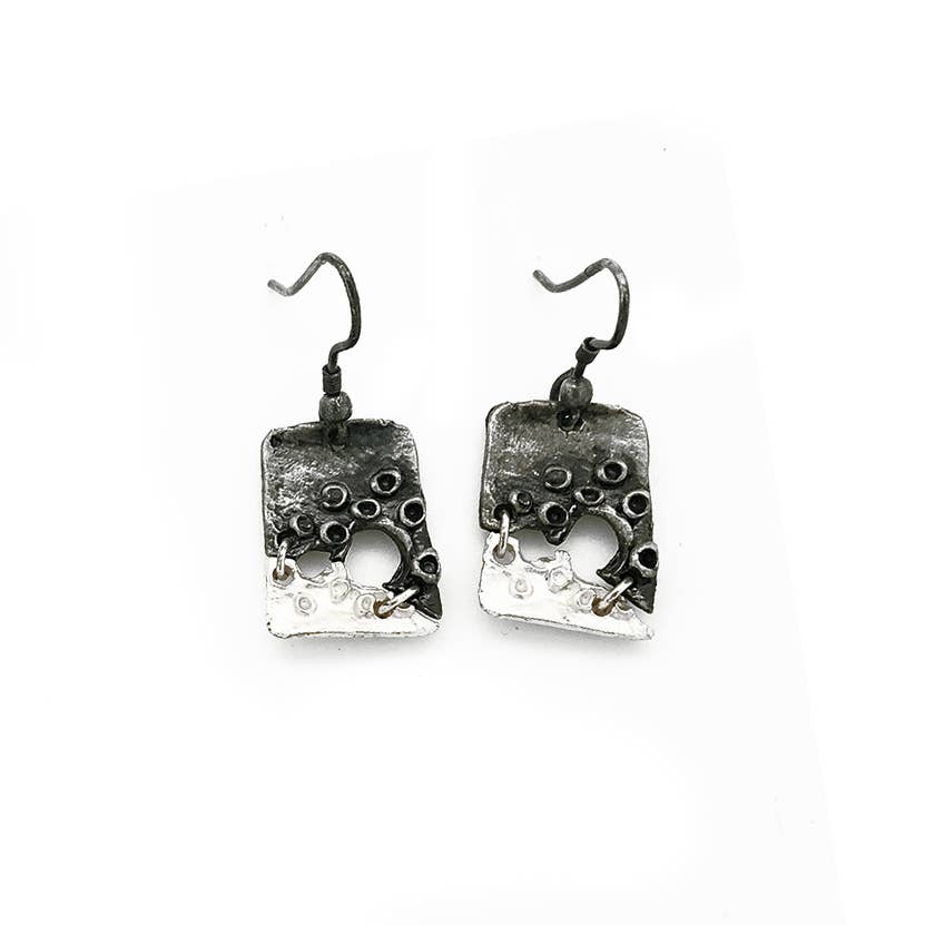 Pewter Earrings - Rectangles with Dots