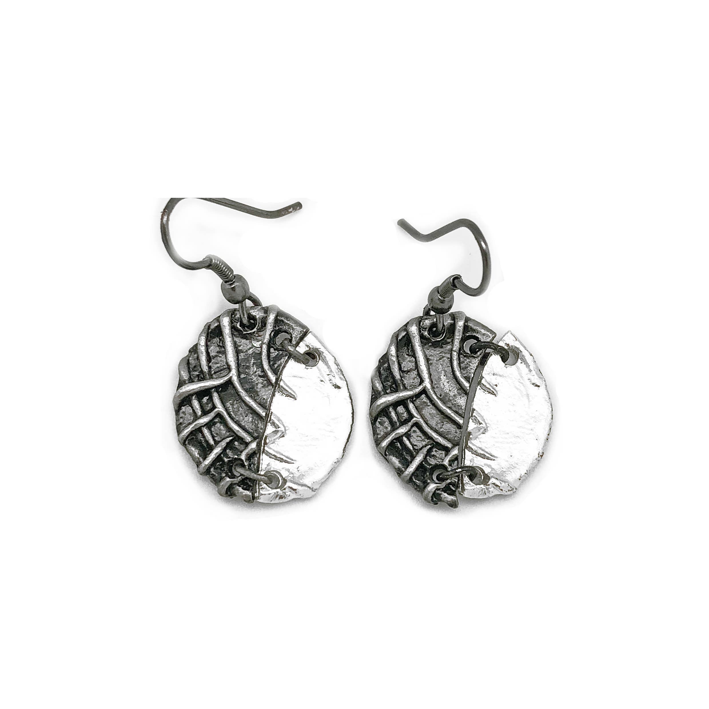 Pewter Earrings - Hatched Pieced Circles