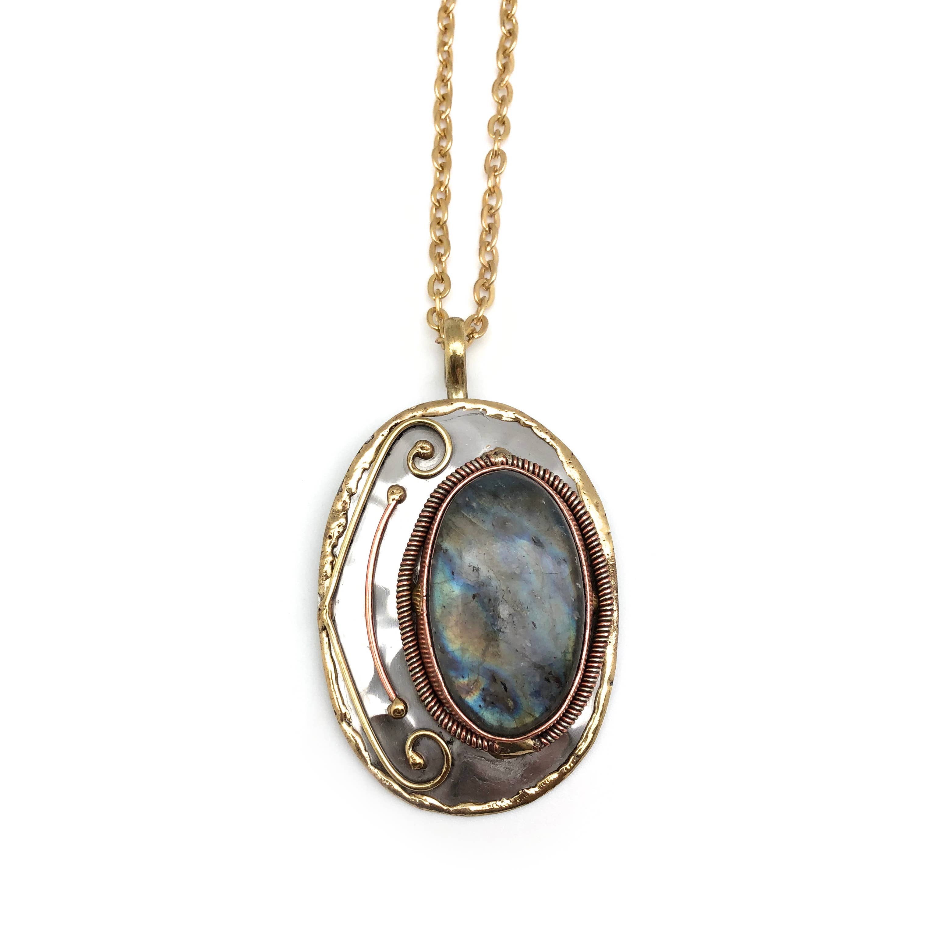 Mixed Metal and Labradorite Stone Pendant