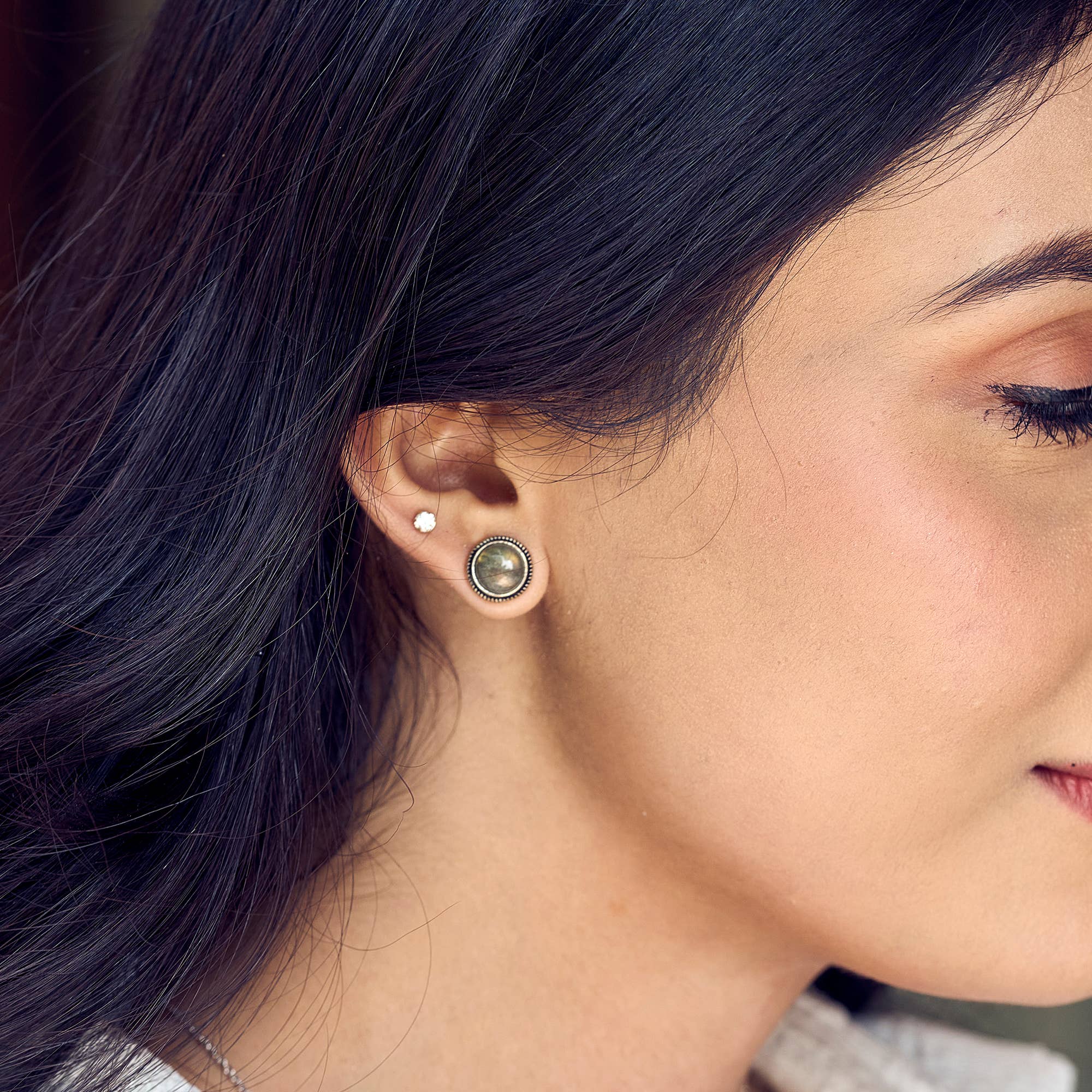 Handcrafted Semiprecious Stone Post Earrings - Labradorite