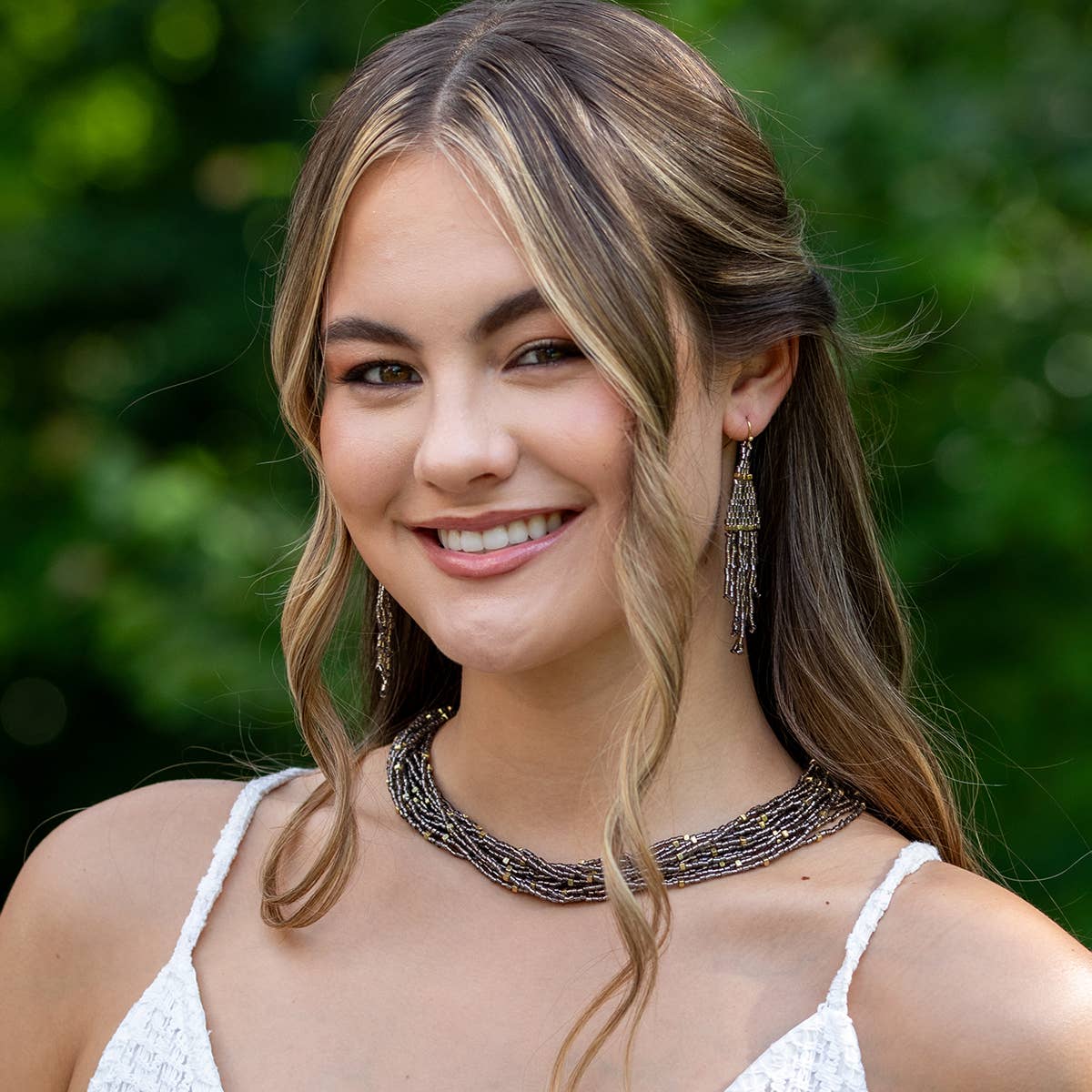 Seed Bead Multi-Strand Bib Necklace - Black