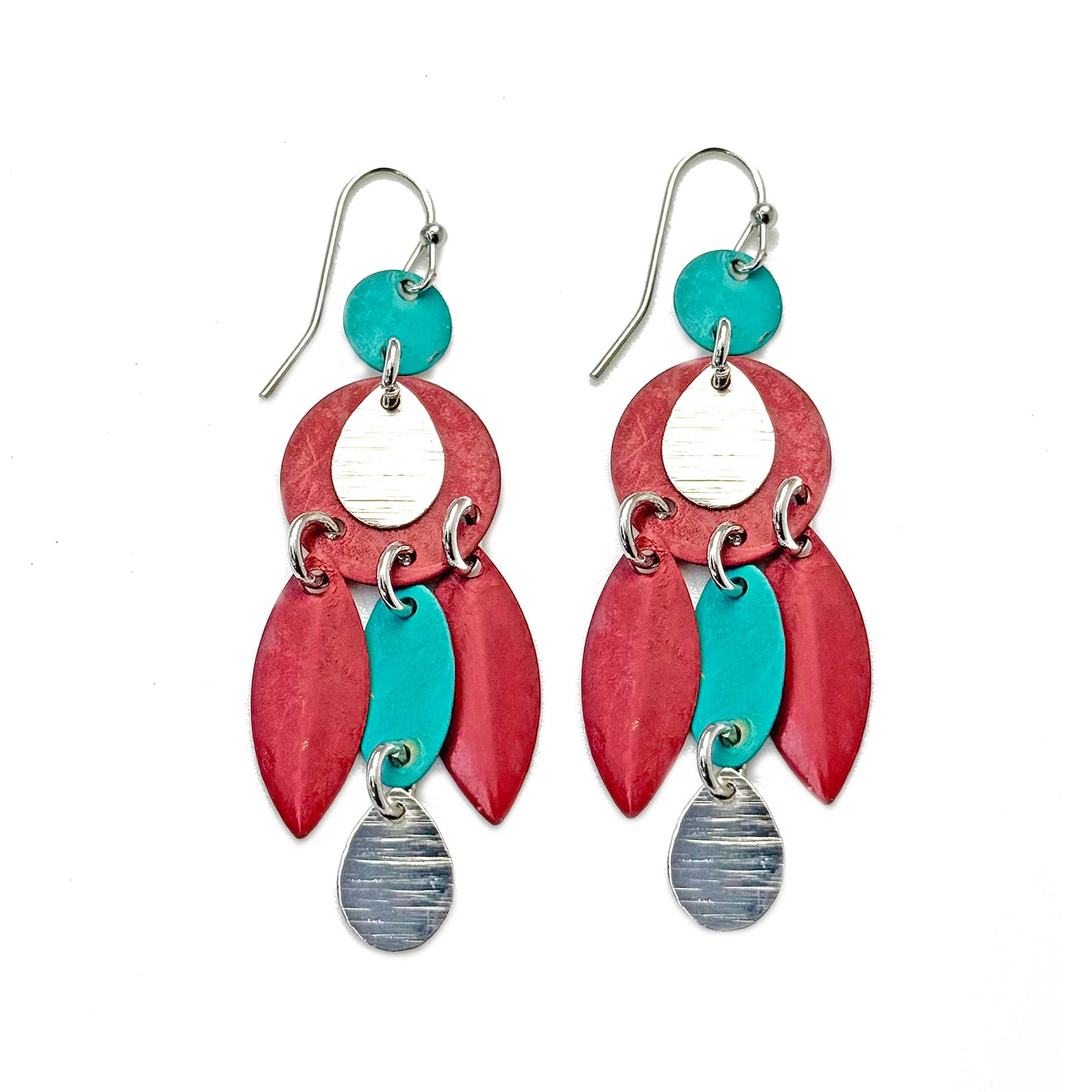 Handcrafted Fuchsia & Teal Patina Abstract Dangle Earrings
