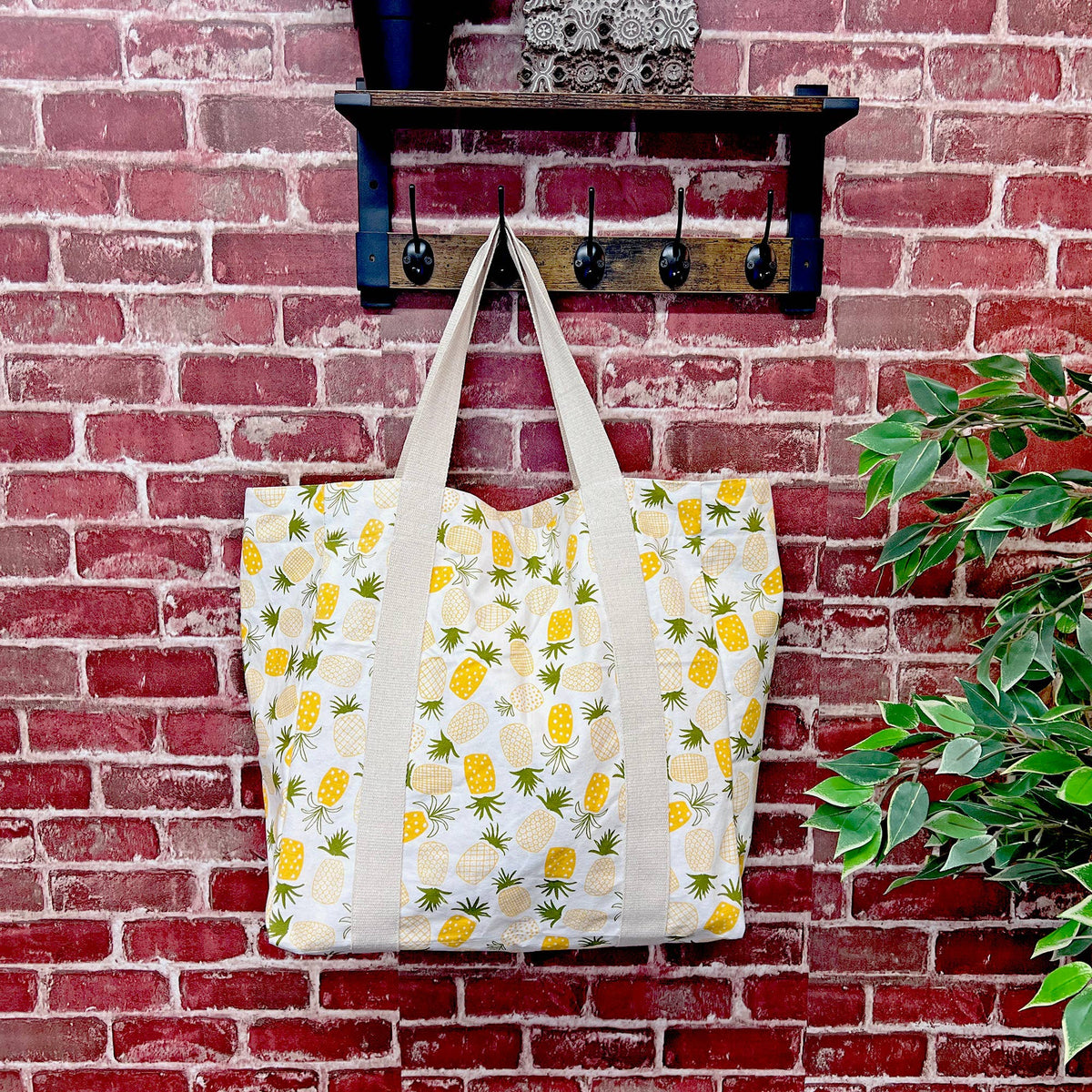 Handcrafted Canvas Bag with Block-Printed Pinapples