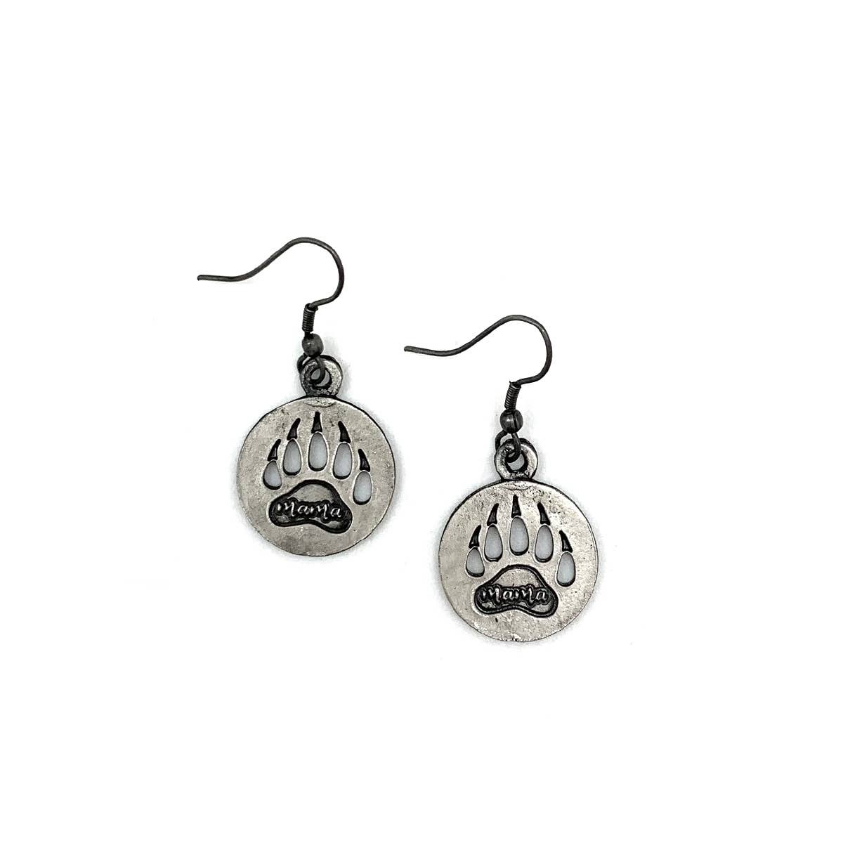 Pewter Earrings - Mama Text with Bear Claw