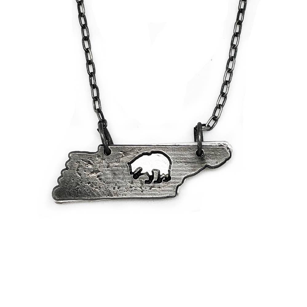 Home State Jewelry - Pewter Necklace - Tennessee with Bear