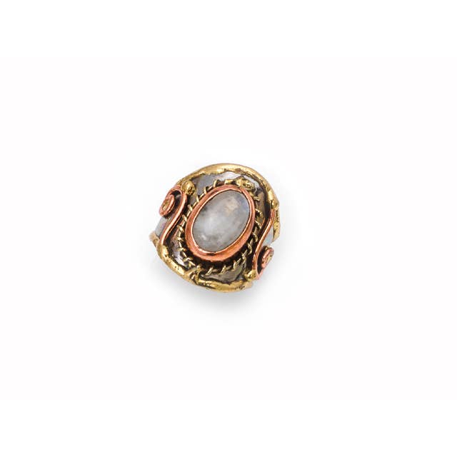 Mixed Metal and Rainbow Moonstone Stone Ring