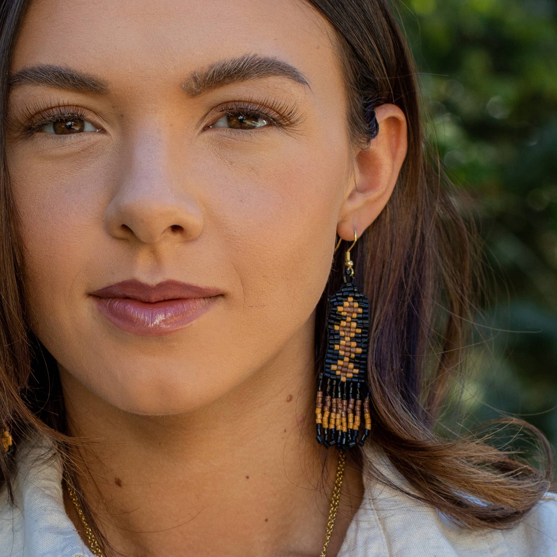Sachi Beaded Safari Earrings - Mini Diamonds and Bead Fringe