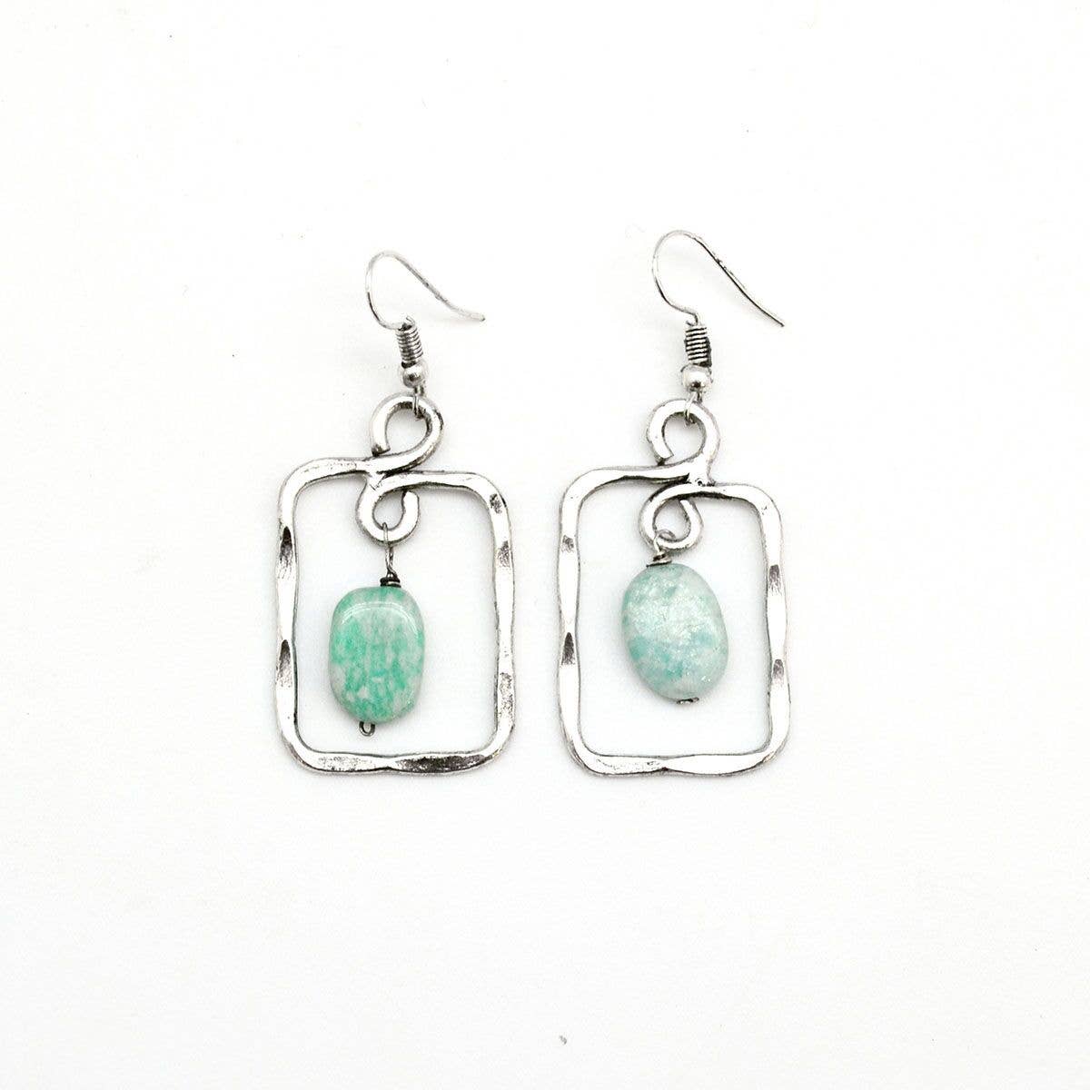Handcrafted Amazonite Rectangle Frame Earrings