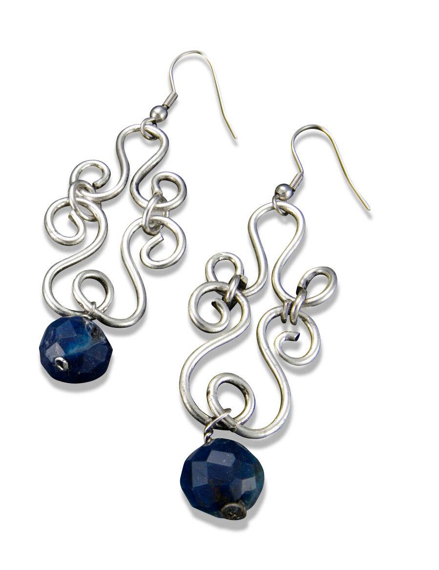 Banjara Silver Curls and Lapis Earrings
