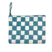 Block-Printed Canvas Zipper Pouch Ocean Checks