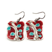 Pewter Earrings with Color Enamel - Red/Aqua